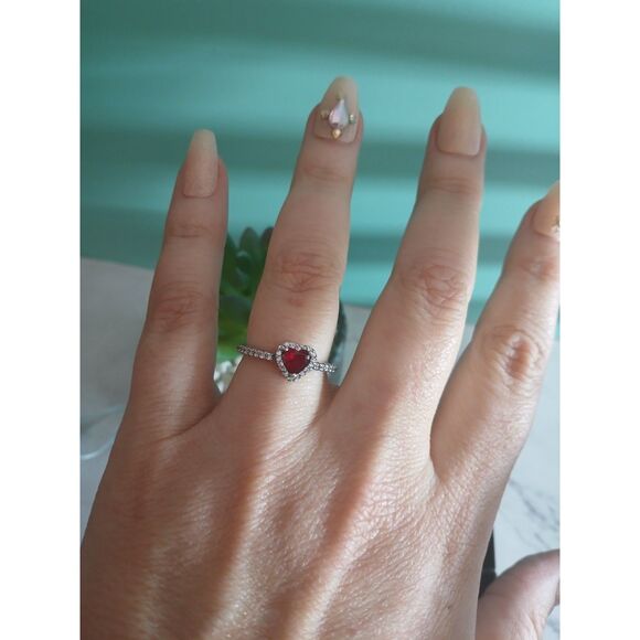 Pandora Elevated Red Heart Ring S925 ALE Sterling Silver Sparkling Pavé Frame - Picture 4 of 11